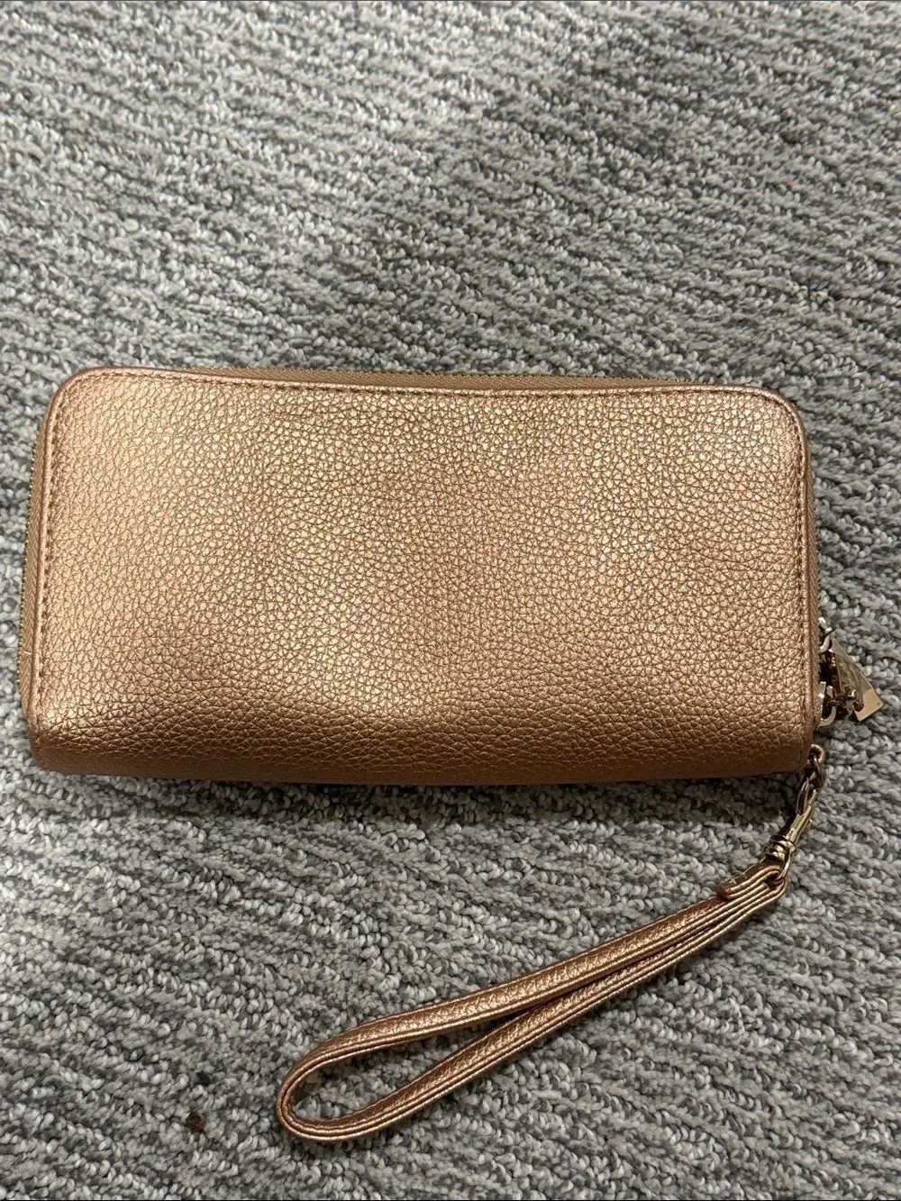 a new day Metallic Rose Gold Zip-Around Wristlet Wallet with Detachable Strap